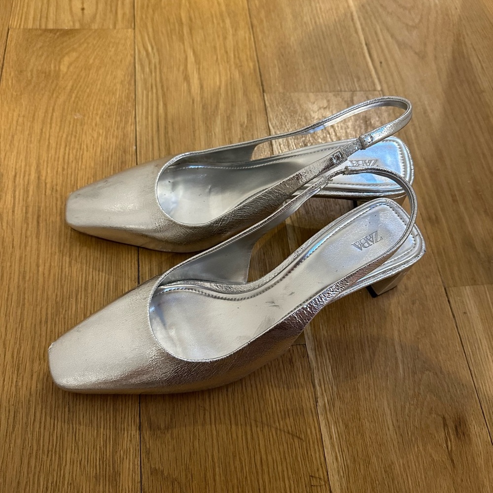 Zara Silver Heeled Slingbacks